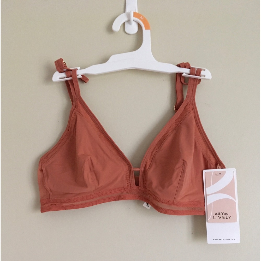 All.You. LIVELY Mesh Trim Bralette Terracotta Clay comfort Wireless Bra Med NWT